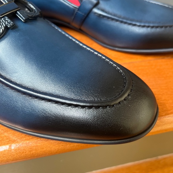 NWB Sigotto Uomo Men's Slip On Blue Leather Dress Shoes Style 3723 - Picture 7 of 11